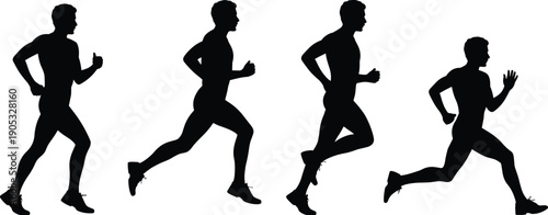 Running man silhouette collection jogging athlete poses isolated on white background sport fitness training activity illustration design concept set