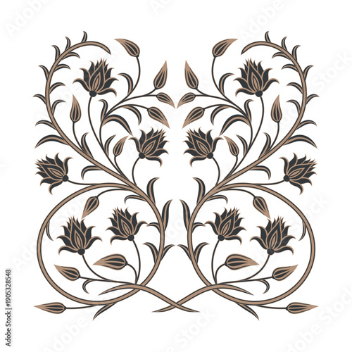 Mughal Floral Motif Vector Indian Royal Ornament Design