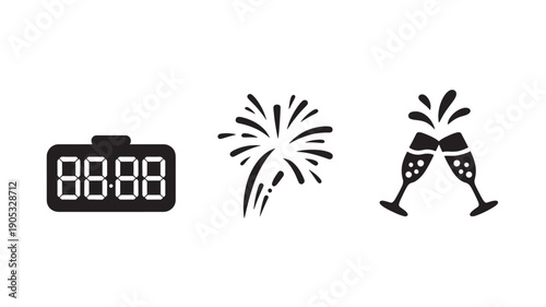 Midnight Countdown Vector Illustration With Fireworks And Champagne For New Years Eve Celebration