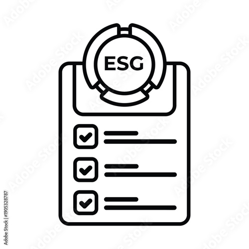 ESG checklist on a clipboard with three checked items, representing environmental, social, and governance criteria assessment and compliance.