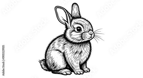 Detailed Sketch of a Cute Fluffy Bunny Rabbit.