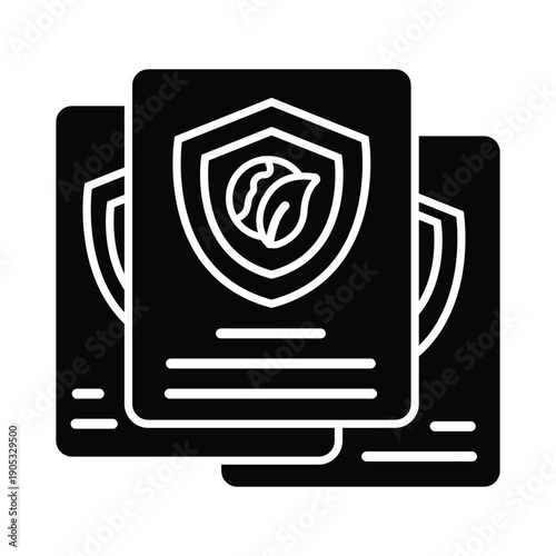 Environmental protection certificate icon, showing a shield with a leaf and globe on a document, representing eco-friendly standards and sustainability.