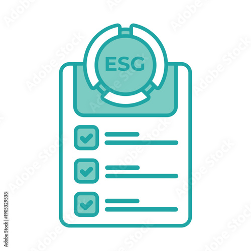 ESG checklist on a clipboard with a circular economy symbol, representing environmental, social, and governance criteria and sustainable business practices.