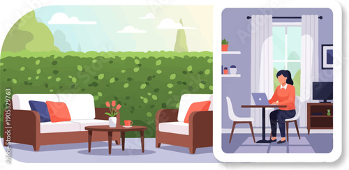 Outdoor patio relaxation and indoor work setup