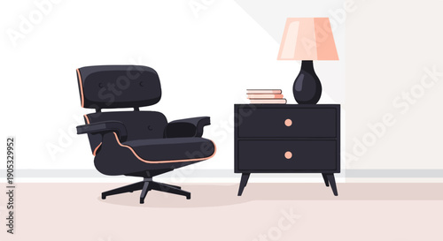 Minimalist room interior featuring a dark chair and side table