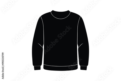Black sweatshirt, long sleeve pullover clothing, casual wear, isolated on white background