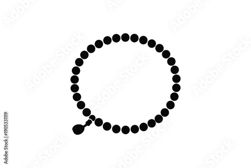 Prayer beads circle silhouette isolated on white background representing religious tradition and meditation