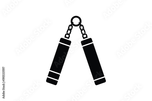 Nunchucks martial arts weapon silhouette with chain connection isolated on white for combat sport training