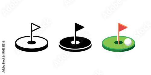 Golf hole flags and ball in different colors and designs  golfing symbols