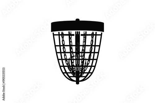 Disc golf basket silhouette isolated on white background representing outdoor sports equipment and recreation