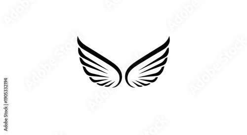 Elegant Black Angel Wings Symbol on White Background.