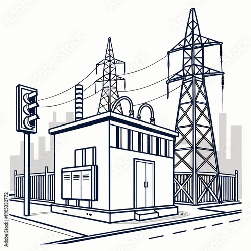 Принти на полотні Electric Power Substation in Clean City - Vector Illustration