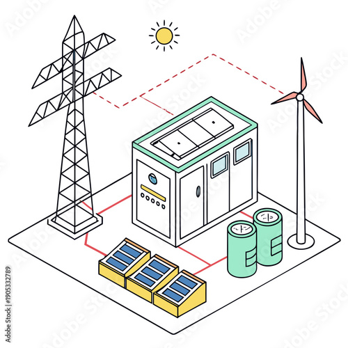 Renewable Power Generation System Diagram - Vector Graphic