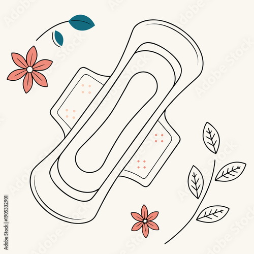 Feminine hygiene pad arranged in a flat lay minimal style