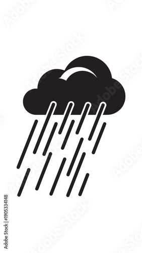 Iconographic Cloud Rain Scene Showing Overcast Sky and Falling Drops.