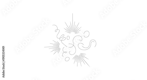 vector fireworks illustration, gray outline, festive decoration, for banner or poster, isolated on transparent background, png