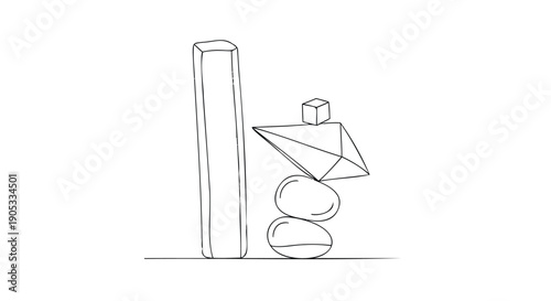 Continuous line drawing of stacked geometric shapes, vector illustration for graphic design or presentation