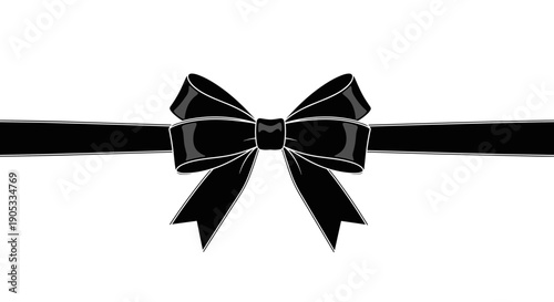 Elegant Black Ribbon Bow Decoration Isolated.