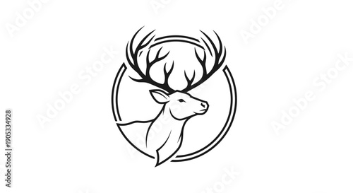 Elegant Deer Head Emblem with Majestic Antlers in Circle.