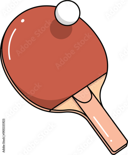 A simple hand-drawn illustration of a red table tennis racket and a white ball on a white background.