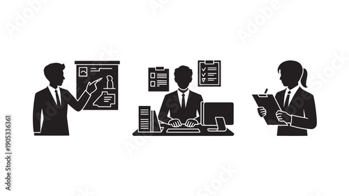 Vector Illustration Of Business People Working In Office Setting For Corporate And Marketing Concept