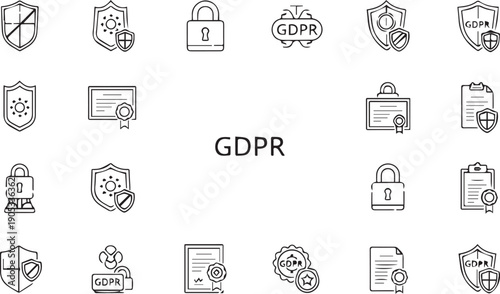 A collection of GDPR icons and symbols for data protection and privacy