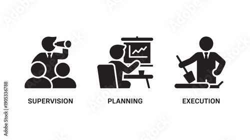 Vector Illustration Of Business Strategy And Management Process For Corporate Planning And Success