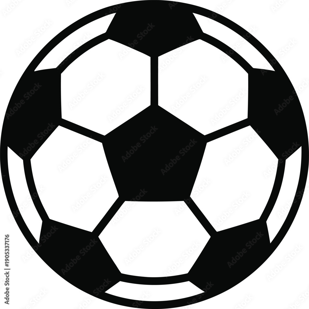 Fototapeta premium Soccer Ball Icon: A simple yet iconic image of a classic soccer ball, featuring the traditional black and white pentagons and hexagons. Ideal for use in sports-related designs and projects.