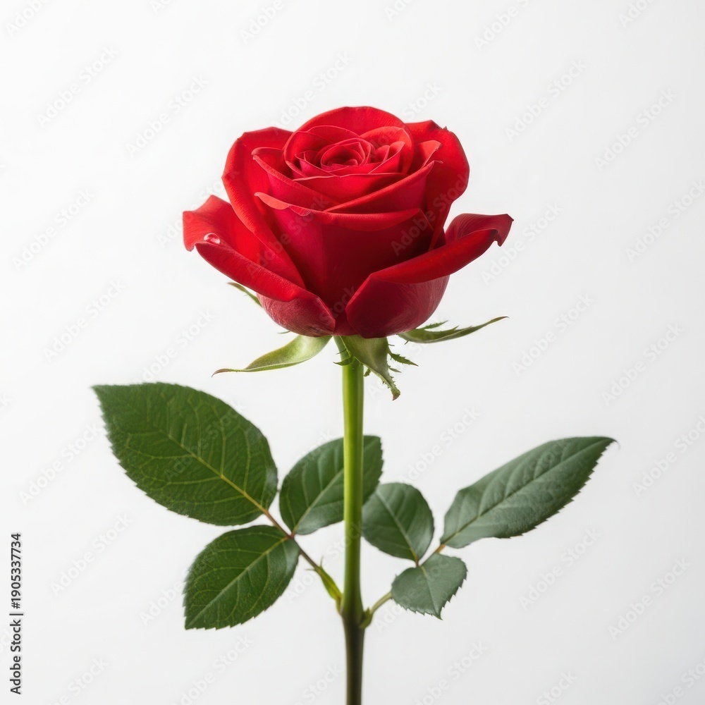 Naklejka premium Red rose flower blooming with green leaves vector illustration flat design