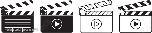 Black and white clapper board with play buttons 1