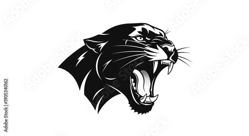 Fierce Black Panther Head Roaring with Open Mouth.