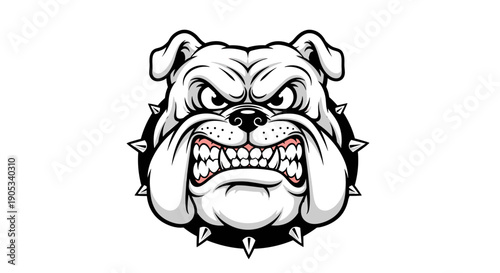 Fierce Bulldog Head Illustration with Spiked Collar.