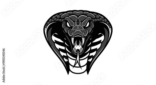 Fierce Cobra Head Illustration with Open Mouth and Fangs.