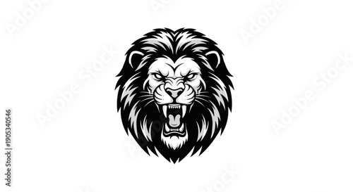 Fierce Lion Head Emblem with Open Mouth Roaring.