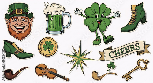 Vibrant Assortment of Traditional Irish Holiday Symbols and Festive Elements Collection