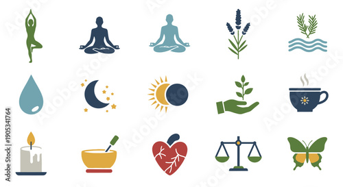 Meditation Yoga Symbols and Wellness Icons.