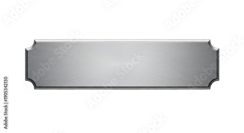 Blank metal nameplate brushed silver plaque on transparent background
