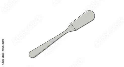 A simple illustration of a butter knife viewed from above on a clean surface