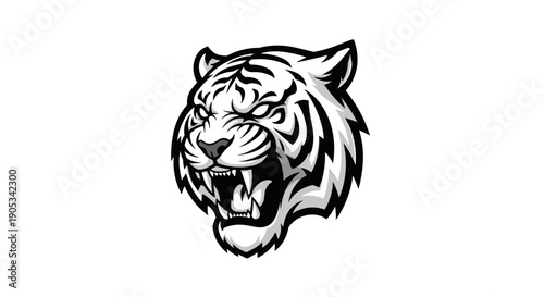 Fierce White Tiger Head Emblem Roaring Aggressively.