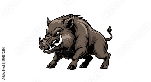 Fierce Wild Boar with Sharp Tusks and Angry Eyes Illustration.