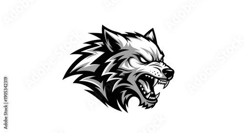 Fierce Wolf Head Emblem Aggressive Roaring Mascot.