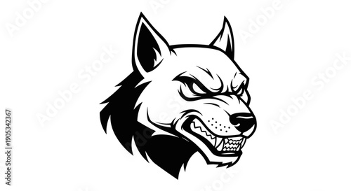 Fierce Wolf Head Illustration Aggressive Animal Portrait.