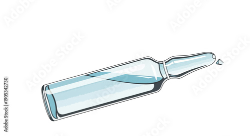 An illustration of a glass ampoule with a pointed tip and a transparent liquid inside viewed from an angle