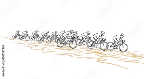 Illustration of cyclists racing on a sandy beach with splashes, conveying a sense of action and extreme sport culture in a dynamic, vector design.