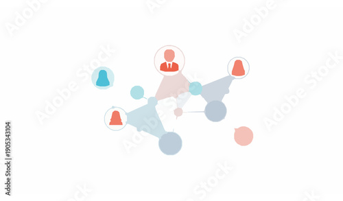 Vector illustration of connected people collaborating in social and business network nodes