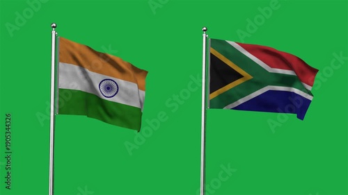 High detailed flag of India and South Africa. India and South Africa flag. 3D Illustration.