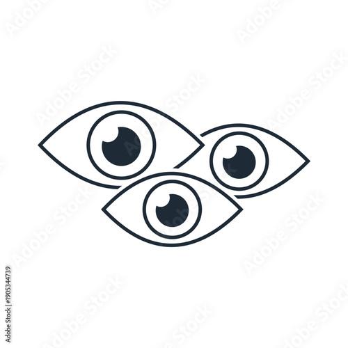 Many open eyes. To observe new interesting events. To stay informed. Not to miss out. Vector linear icon illustration isolated on white background.
