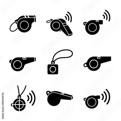 Whistle icon silhouette black vector sports coaching set