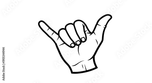 Hand Gesture Shaka Sign Illustration Black and White.