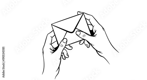 Hands holding and opening a letter envelope.